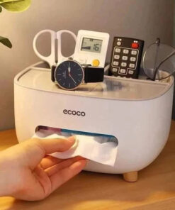 ECOCO Multi-Purpose Tissue Box & Desktop Organizer – Storage Tray for Table & Vanity