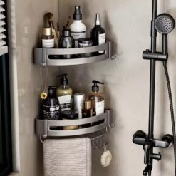 2Pcs Aluminium Corner Bathroom Shelf
